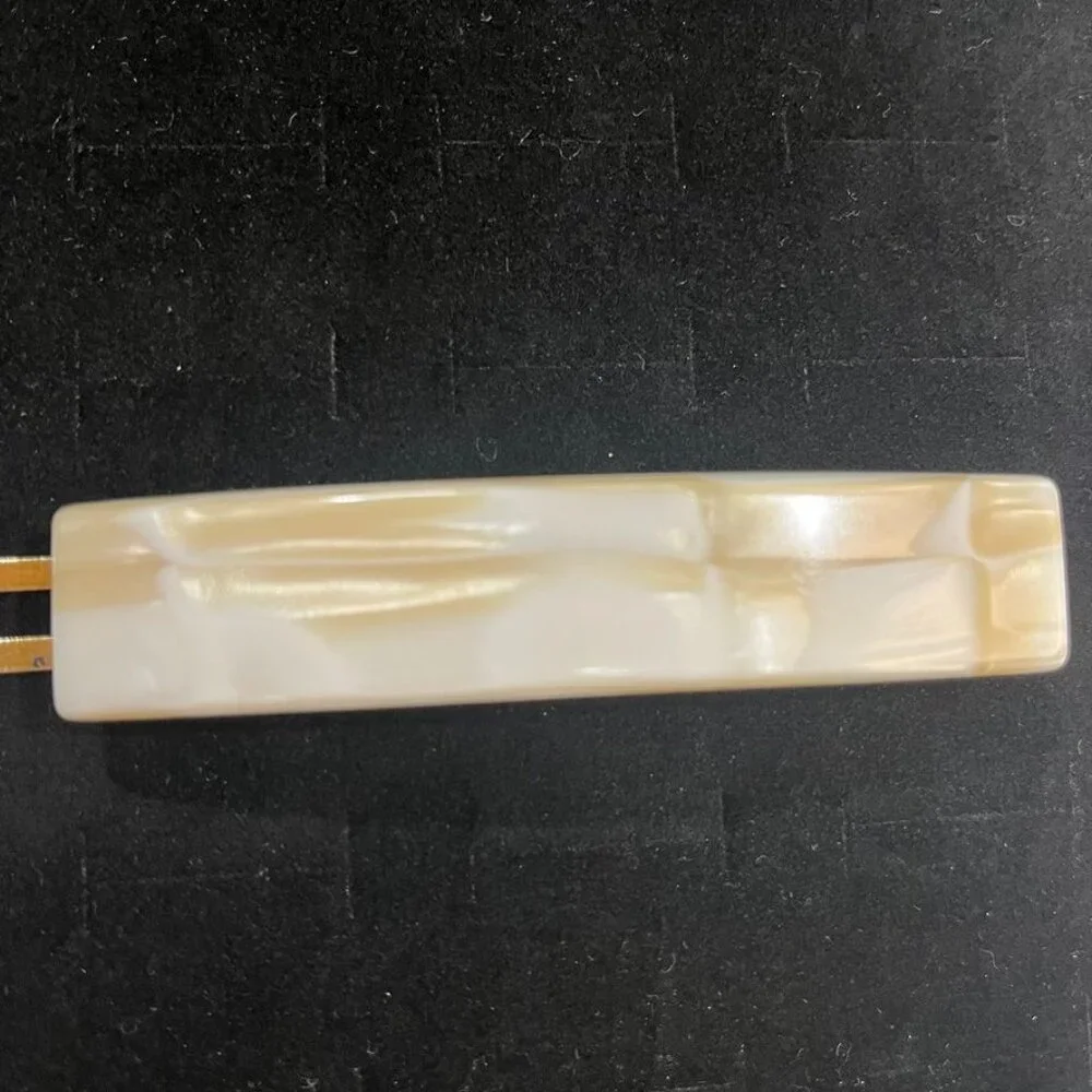 France Luxe Rectangular Barrette Alba Cream Gold Tone 3.5”
